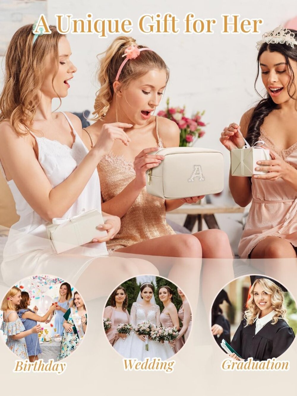 Travel Gifts for Women Make up Bag Bridesmaid Proposal Gifts Pearl Letter Pouch - Picture 6 of 7
